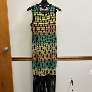 NWT Fringe Hem Sleeveless Dress in Green, Yellow & Orange